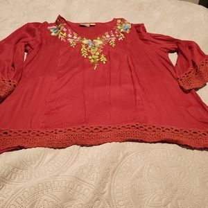 NWOT  XXL red embroidery blouse